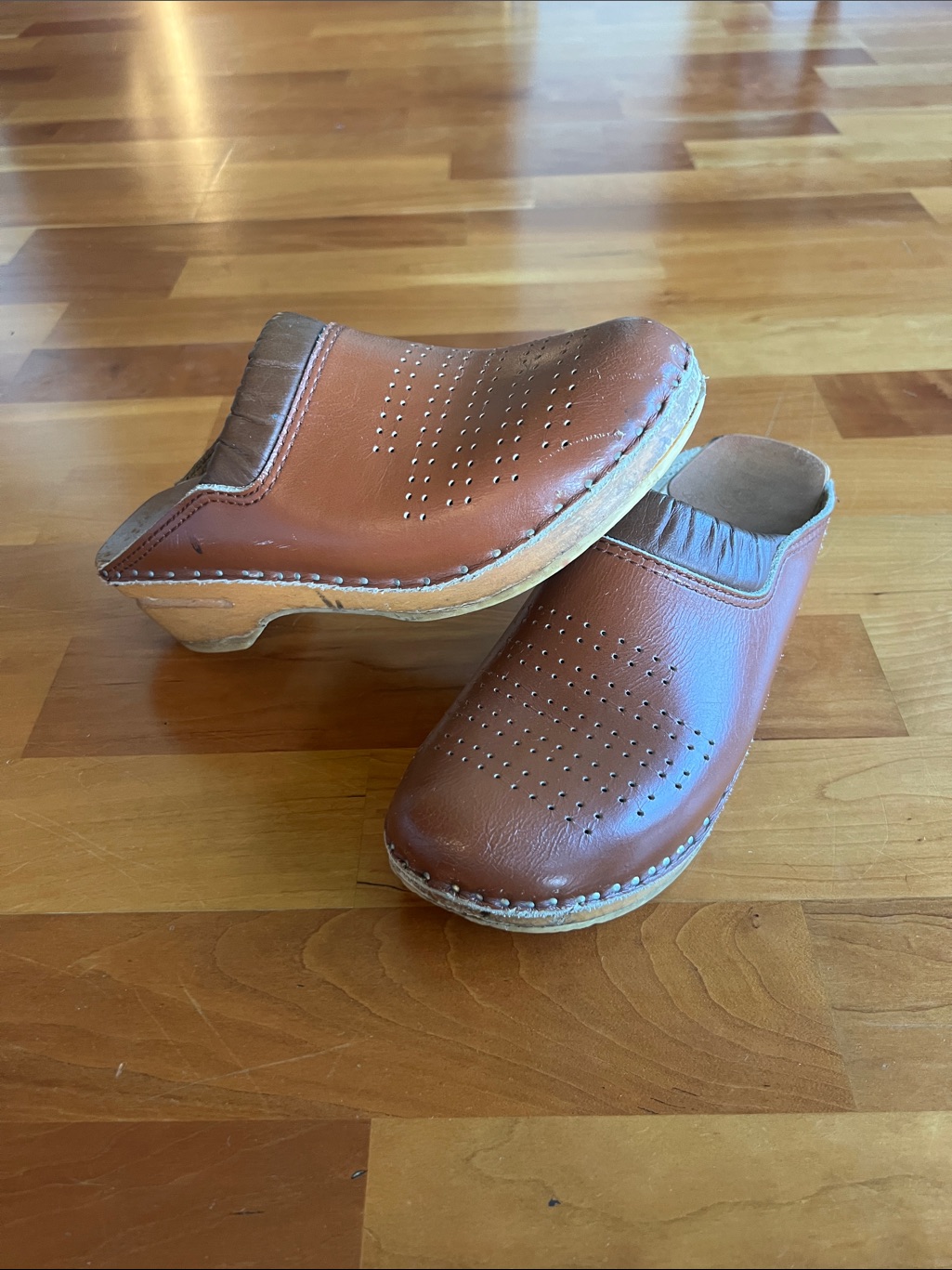 Brown Leather Clog Mules